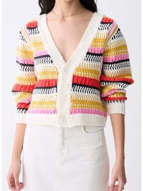 NWT Deluc Ponte Stripe Reversible Crochet Cardigan, size large